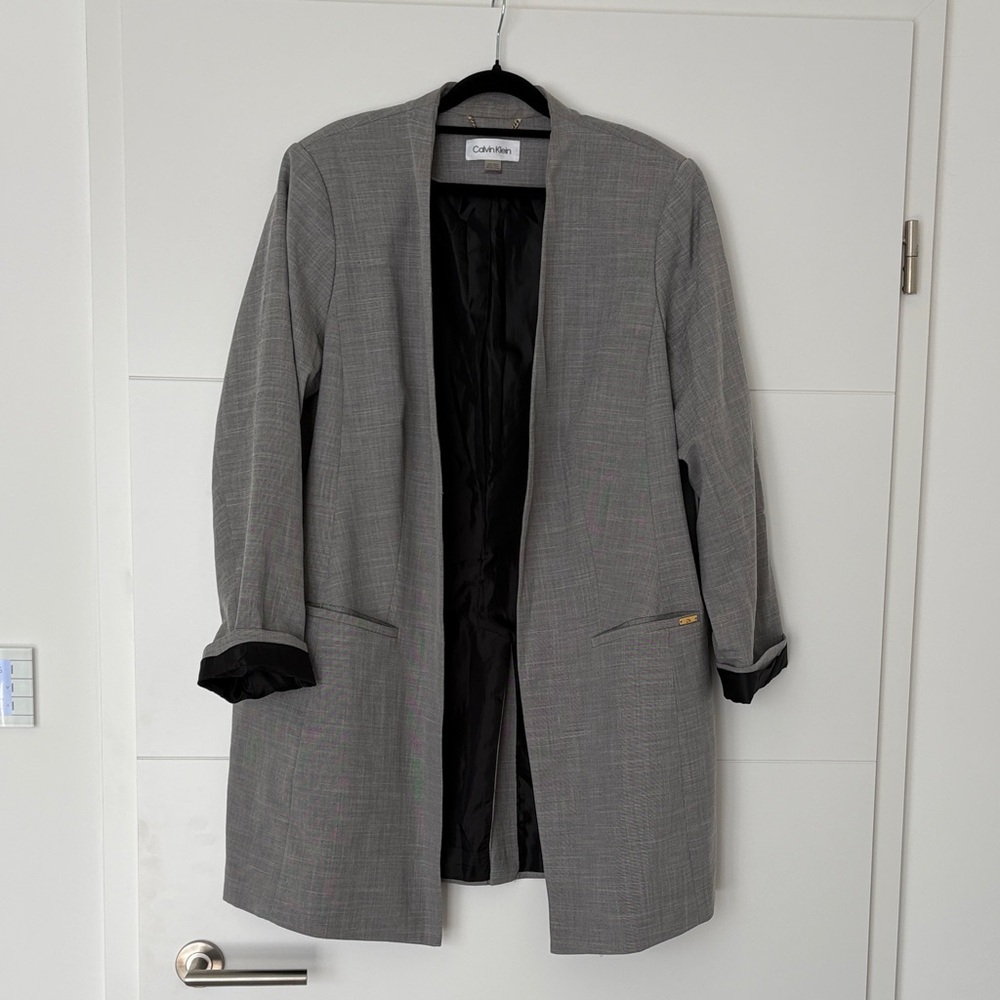 Calvin Klein Gray Collarless Blazer